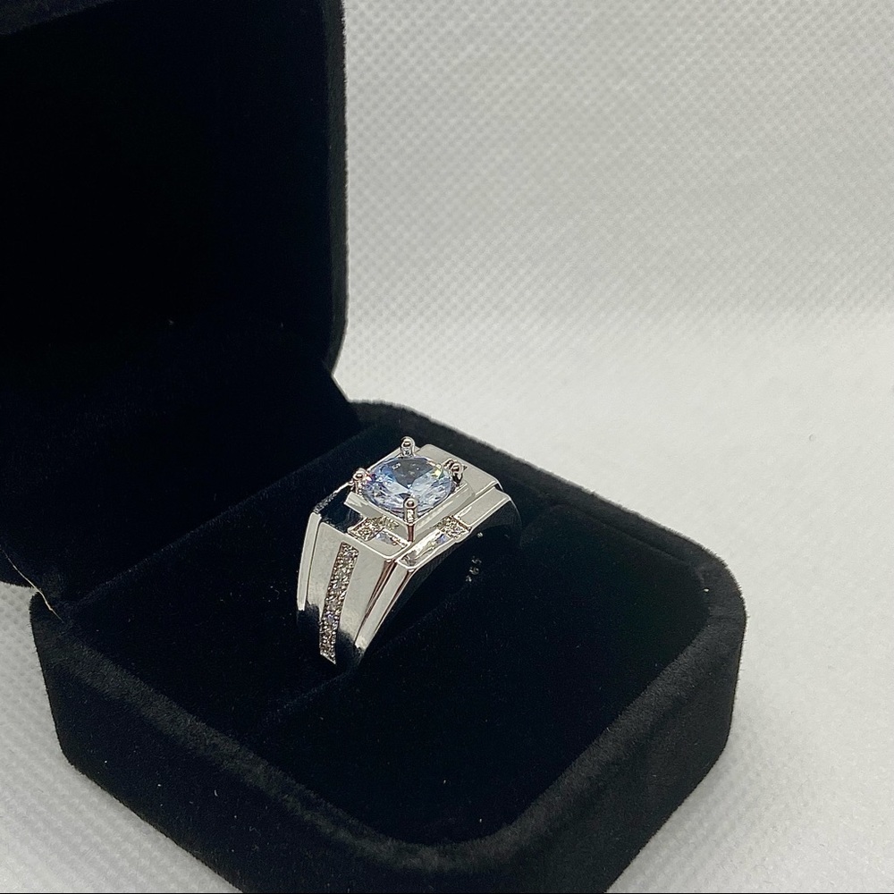 NEW 925 Silver Round Crystal Wide Band Ring - Picture 3 of 8